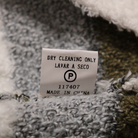 Stitch Fix Fuzzy Cardigan Sweater Green Gray White Striped Open Front Size XS - Picture 10 of 12